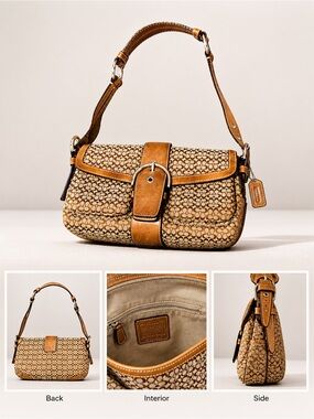 Coach Signature Canvas & Leather Shoulder Bag in Tan Y2K vintage